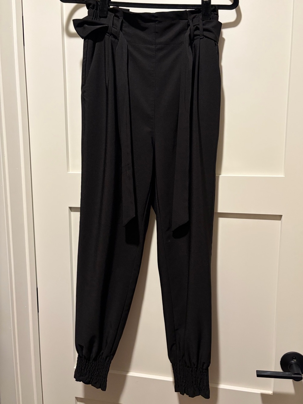 Grace Karin Black Paperbag Tie-Waist Jogger Pants
